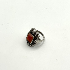 Vintage Art Deco STERLING SILVER Orange Carnelian Stone Marcasite Ring Size 4.25