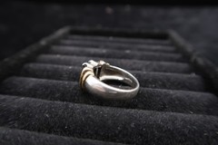 Vtg Two Tone Sterling Silver Gold & Black Onyx Baguette Ring Pranda Thailand