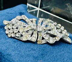 Duette Rhinestone Dress Clip Brooch Art Deco Vintage Convertible Pin 1.25” X 1”