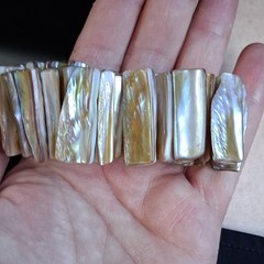 Handmade Peach White Shell MOP Bead Stretch Chunky Wide Bracelet