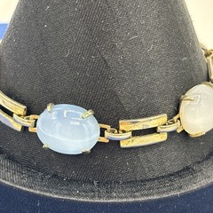 Vintage Pastel Cabochon Link Bracelet Pink Blue Purple Silver Tone 7.5”