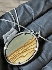 Vintage Picture Jasper & Sterling Silver Pendant Necklace 30” 925 Signed CT