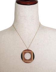Vintage Gold Tone Wood Circle Pendant Necklace Mod MCM Segmented Geometric