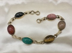 VTG 12k Gold Filled Multi Gemstone Scarab Bracelet 8in 12g Signed Estate Read