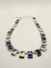 Art Deco Style Choker Necklace 20″ Faceted Chunky Multi Glass Statement 0330