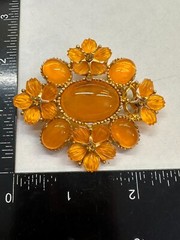 Flower Honey/Amber Cabochons Vintage Pin Brooch Gold J-195 MISSING 2 PETALS