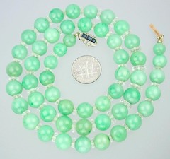 Antique Art Deco Gold Sapphire Green Jadeite Jade Rock Crystal Bead Necklace GIA