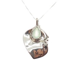 HAGIT GORALI Sterling Silver Vintage Israel Real Prehnite Modernist Necklace 18″