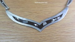 Modernist Albalone & Resin Metal Necklace Vintage 1980s Alpaca Alloy