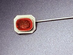 Antique Belais 10K Gold Intaglio Stick Pin Red Glass Cameo Art Deco