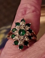 Vintage Estate Faux Emerald & Crystal Gold Color Unsigned Sz 5