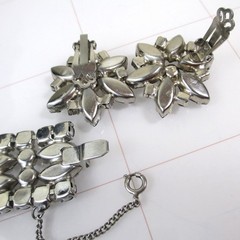 Vintage Silver Smoky Gray Navette Rhinestone Bracelet Earrings Set Kramer Style
