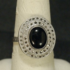 Vintage Sterling Ring-Onyx and Marcasite-7 ½. Marked Sterling BB (Bennett & Brad