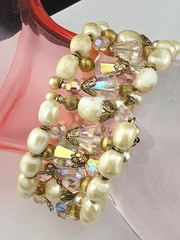 Chunky Heavy Vintage Baroque Glass Pearls Aurora Borealis Crystal Wrap Bracelet