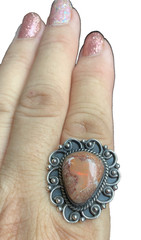 Mexican Fire Opal Ring S 7.75 Natural Red Flash Cantera Opal 925 Sterling Silver