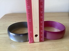 Vintage Moonglow Bangle Bracelets 2 Purple Grey Thermoset Glows Low Profile