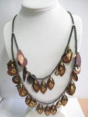 Distressed Metal with Dangle Charms Brass and Copper Double Strand Necklace