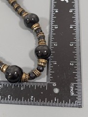 Vintage Black Ceramic Necklace Chunky Beads Bronze Tone Statement Tribal 25 in