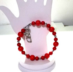 Vintage Handmade Unisex Adult Adjustable Red Beaded Bracelet with Charms