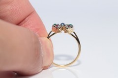 New Made 18k Gold Natural Diamond And Ruby Sapphire Emerald Horse Shoe Ring