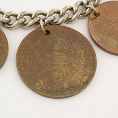 Vintage World Traveler Foreign Coin Charm Bracelet Mid-Century 1950s to 1960s