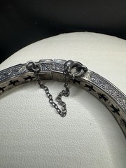 Antique 1920s Art Deco Sterling Silver & Channel Set Amethyst Bangle Bracelet