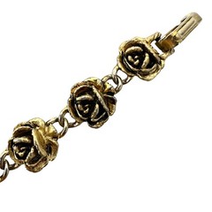Vintage Gold Tone Dimensional Rose Link Bracelet￼ Fold Over Clasp