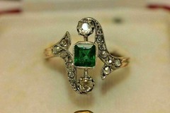 2.4Ct Art Deco Style Lab Created Diamond & Emerald Anniversary 14K Gold FN Ring