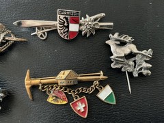 5 VINTAGE BAVARIAN SWISS GERMAN SKI MOUNTAIN HUNT PIN BROOCH LOT