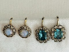 Vtg Women’s Earrings 8 Pairs Rhinestone Moonstone Czech Claiborne Renoir, NICE