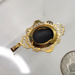 Vtg 1/20-14K Gold Filled GF Pendant Intricate filigree ONYX Dainty signed Estate
