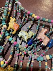 BOHO African Multi Strand Statement Necklace Wooden Carved Animals Fringe Beads