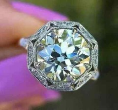 Art Deco Style Round Lab Created Diamond 14K White Gold Finish Engagement Ring