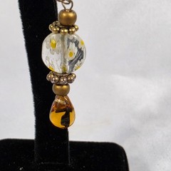 Dangle Earrings Yellow & White Lampwork Glass Beads Amber Teardrop Bead Accents
