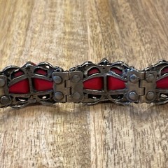 Impressive Vtg Czech Art Glass Red & Copper swirl triangle Bracelet