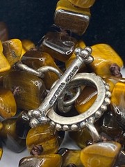 Vintage, 925, Sally Treasures, Tigers Eye 40″ knotted nugget necklace & earrings