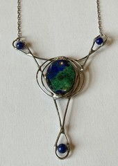 Vintage Artisan One Of A Kind Sterling Azuremalachite Lapis Necklace 23” Boho