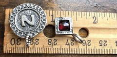 Vintage Didae Israel 925 Sterling Silver Initial N & Garnet Charm Pendant Set