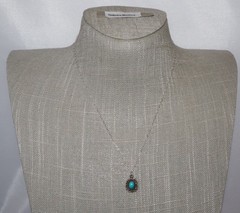 Vintage Sterling Silver OC Petite Turquoise Pendant Necklace 17 inches
