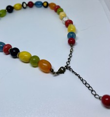 Vintage 70s Colorful Green Red Blue Black Yellow Beaded White Multi Aprox. 16”