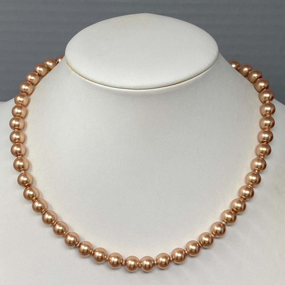 Champagne Necklace Simulated Pearl Beads Hand Knotted Cord Lobster Holiday 17″