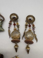Vintage Lot of 4 Boho Statement Earrings Mixed Materials Wood Metal Beads Star