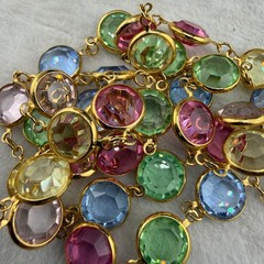 Vintage Open Bezel Necklace Gold Tone Pastel 28”