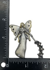 Fairy Angel Pin Imagine Crystal Dangling Snowflakes Brooch Pewter Look Signed DD