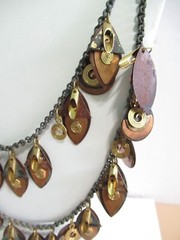 Distressed Metal with Dangle Charms Brass and Copper Double Strand Necklace