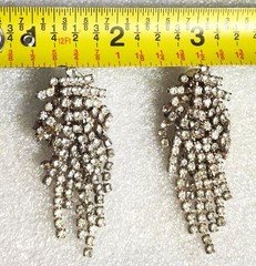 Glamorous Vintage Waterfall Clear Rhinestone Multi Strand Pierced Earrings