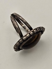 Vintage Sterling Silver Ring W/ Tiger’s Eye Cabochon Size 7.25, Signed JMS, H17