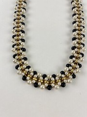 Lady Remington Faux Pearl Beaded Cluster Necklace ~ White Black With Gold Tone