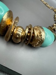 Necklace Turquoise Color Metal Beads Discs Chunky 80s Choker Necklace Signed