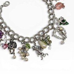 Kirks Folly Secret Garden Charm Bracelet Fairies Moon Bee Silver Tone Box